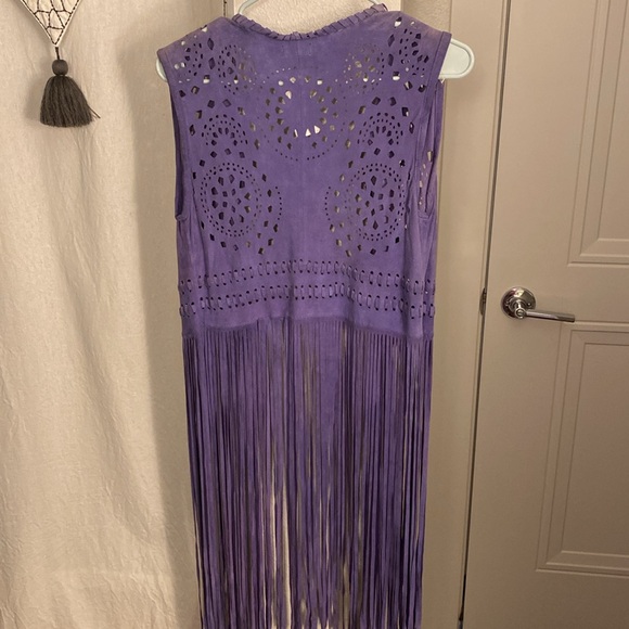NWT Neiman Marcus CUSP purple Suede fringe vest, Sz S - Picture 6 of 13